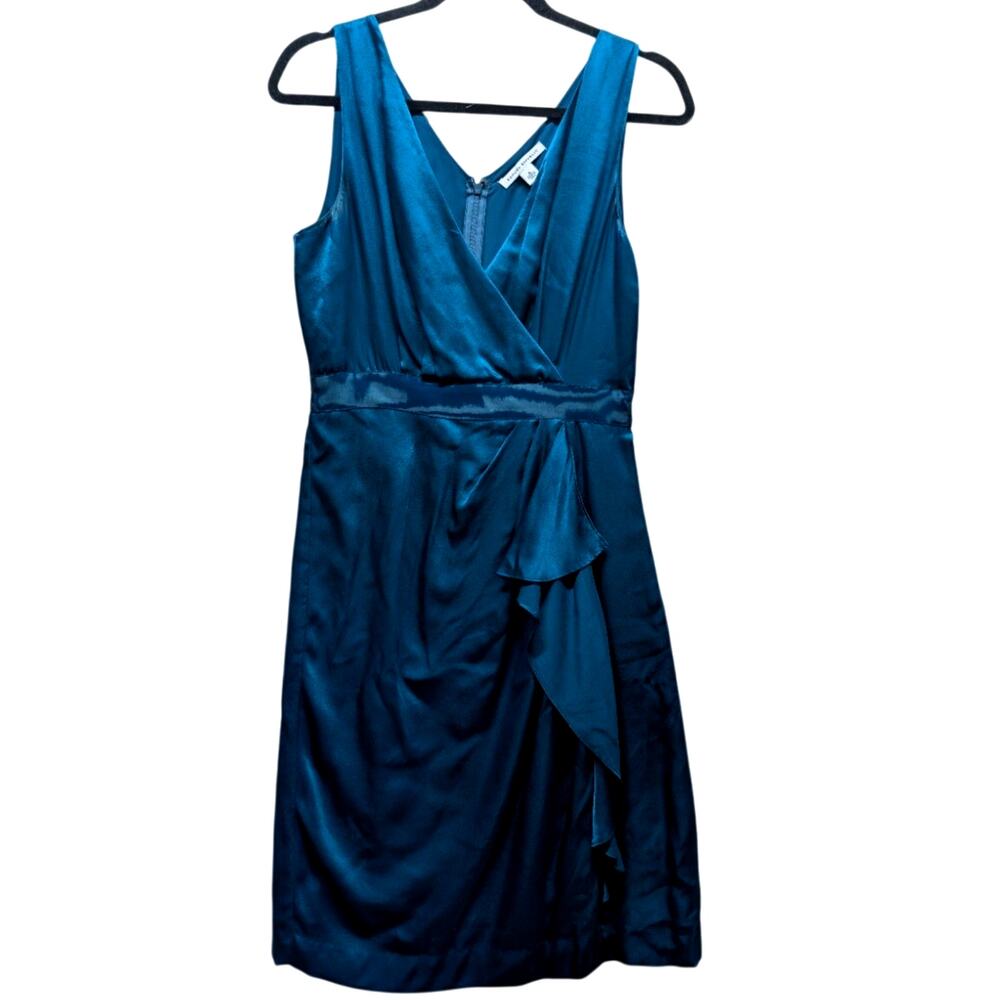 Banana Republic Silk Cocktail Dress Womens 4 Green Teal Sleeveless V Neck Party